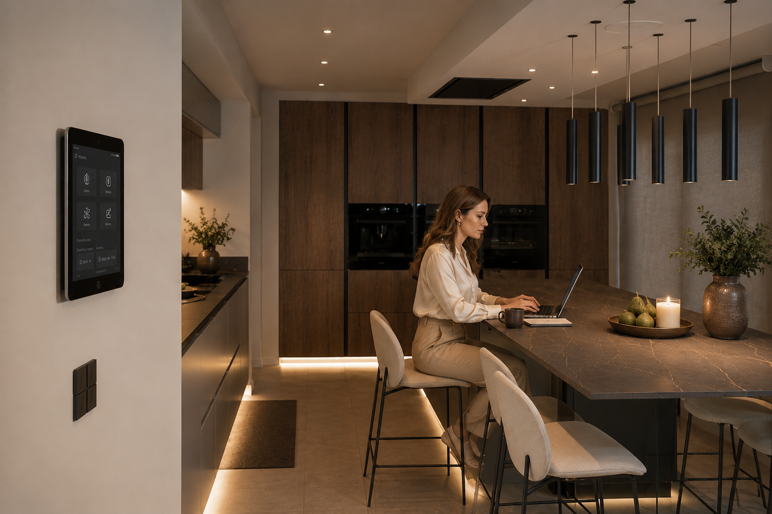 Intérieur résidentiel contemporain équipé d'une solution domotique