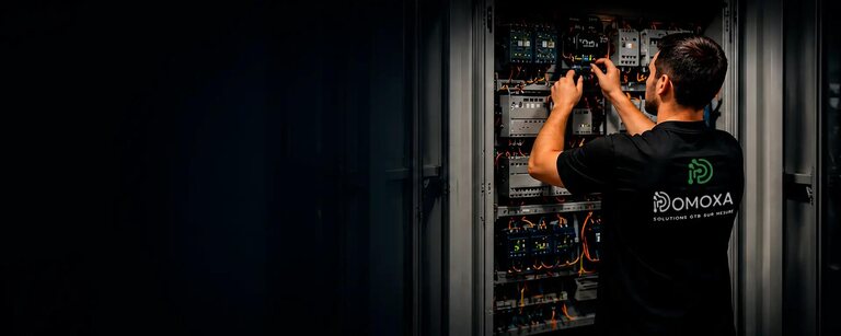 Technicien Domoxa devant une installation GTB