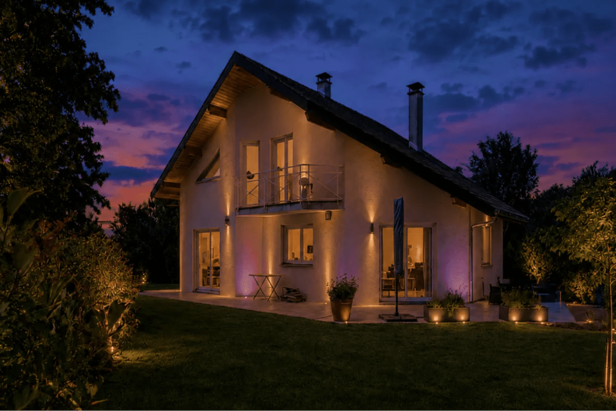 Maison avec éclairage domotique architectural