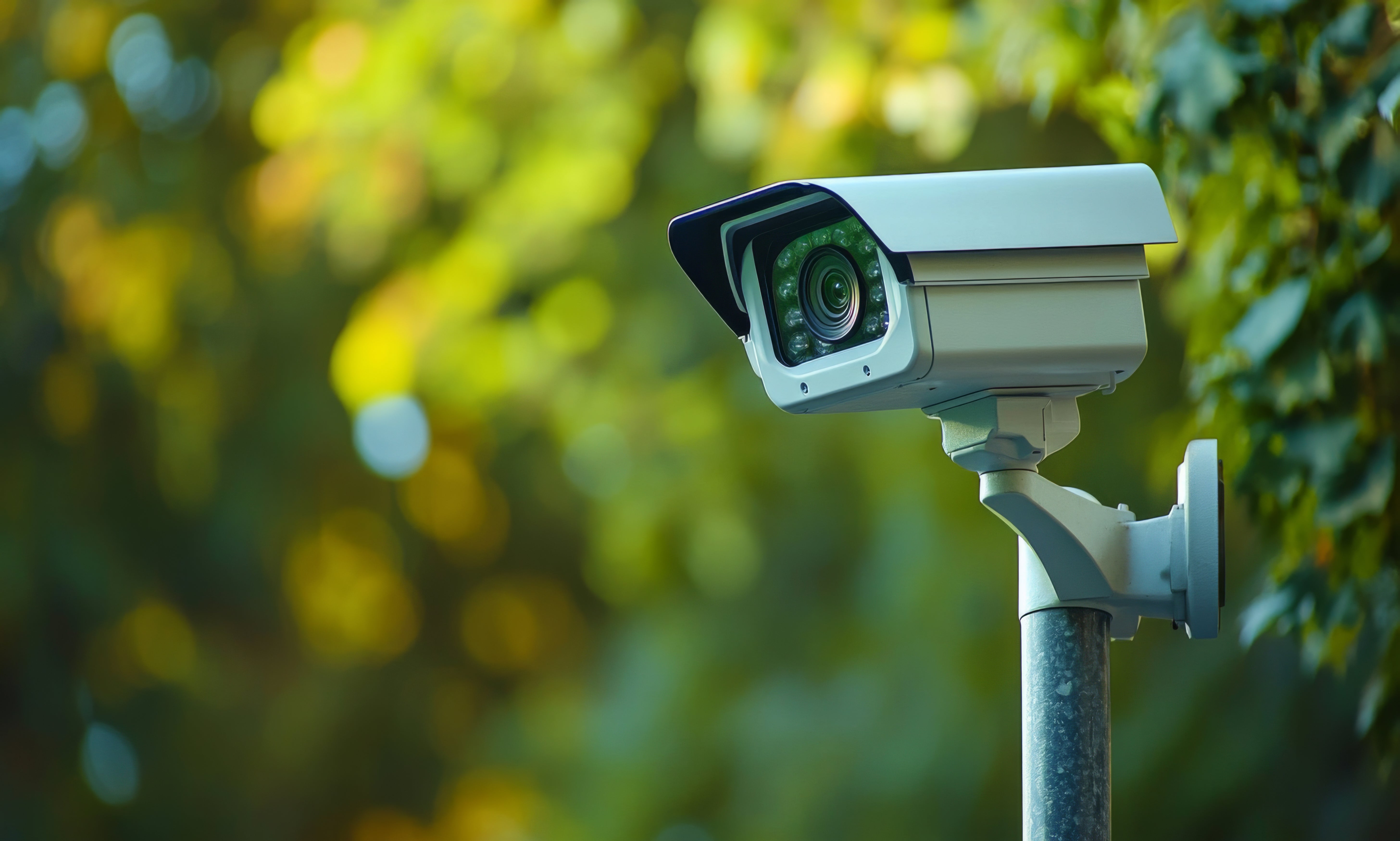 Caméra de surveillance extérieure dans un environnement végétalisé