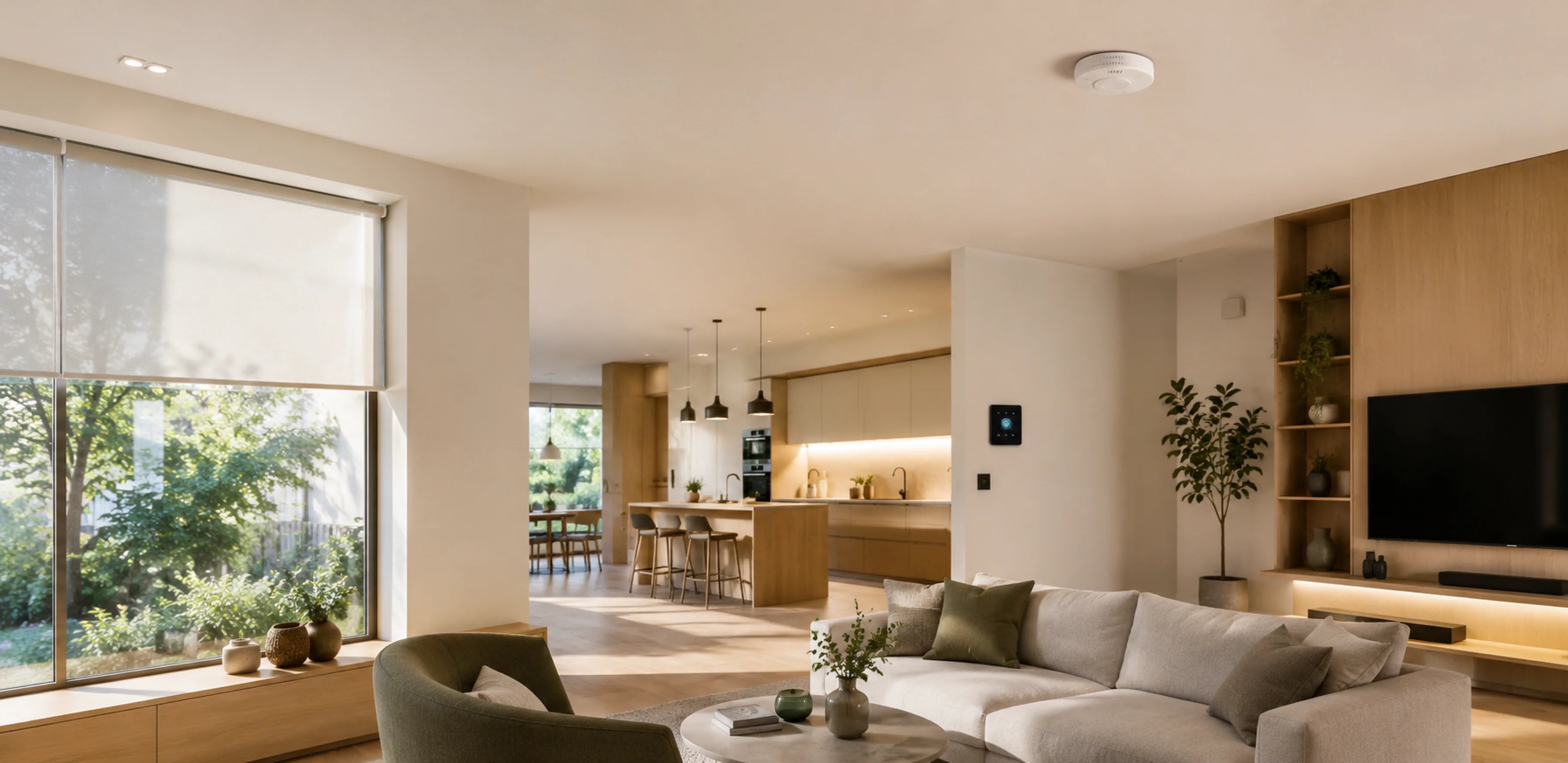Intérieur contemporain équipé d'un détecteur de fumée connecté