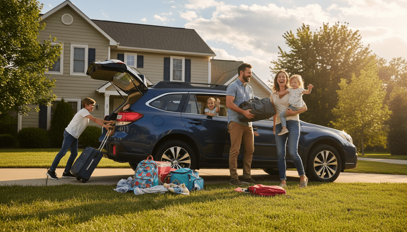 Famille qui part en vacances avec une maison connectée