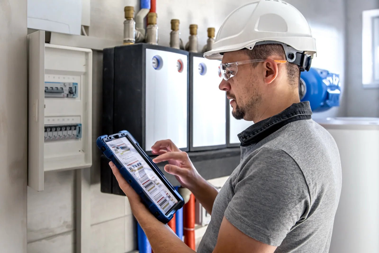 Technicien intervenant sur un tableau de commande CVC