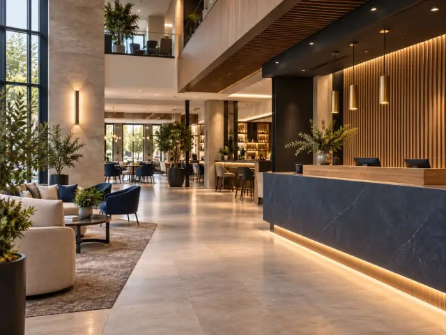 Hall d’hôtel contemporain avec éclairage intégré